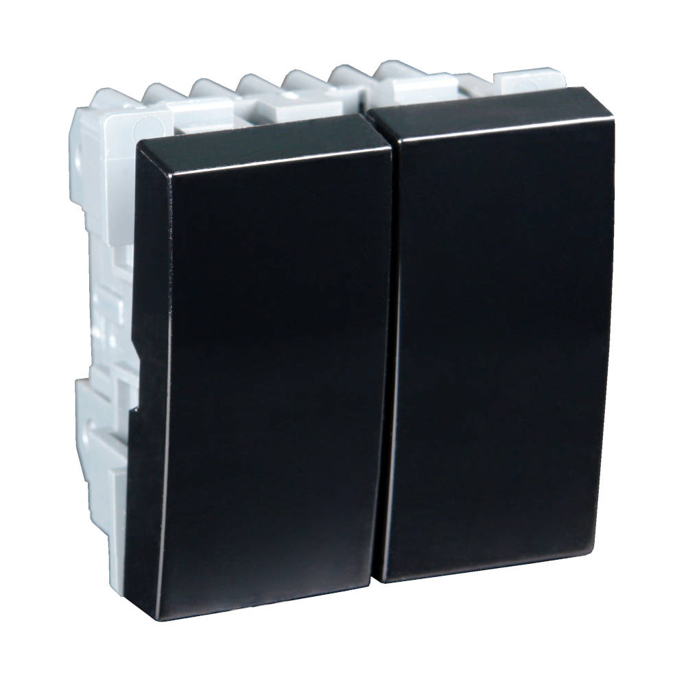 Выключатель модульный двухклавишный 45х45мм черный